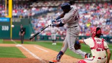 Alvarez hits three HRs, Arrighetti carries no-hitter into eighth in Astros’ rout of Phillies