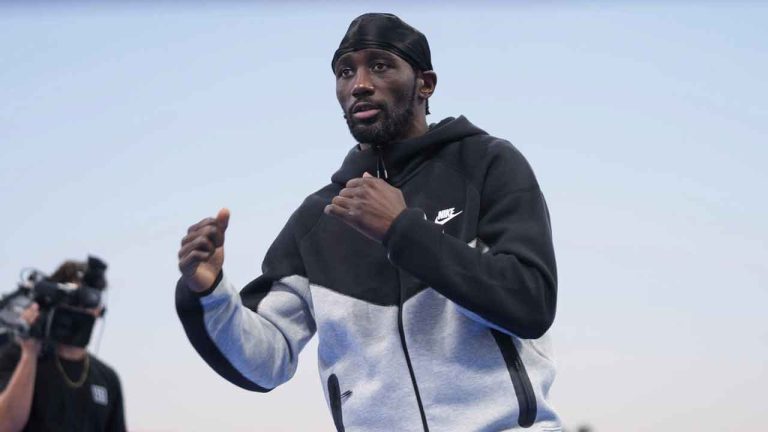 American boxer Terence Crawford conducts a public workout at the Santa Monica Pier on Wednesday, July 31, 2024, in Santa Monica, Calif. Terence Crawford will face Israil Madrimov. (Damian Dovarganes/AP)