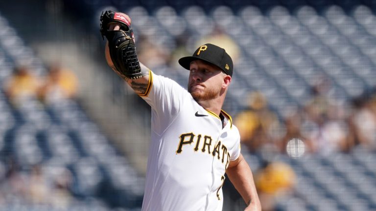Pittsburgh Pirates starting pitcher Bailey Falter delivers during the first inning of a baseball game against the Miami Marlins, Wednesday, Sept. 11, 2024, in Pittsburgh. (AP/Matt Freed)