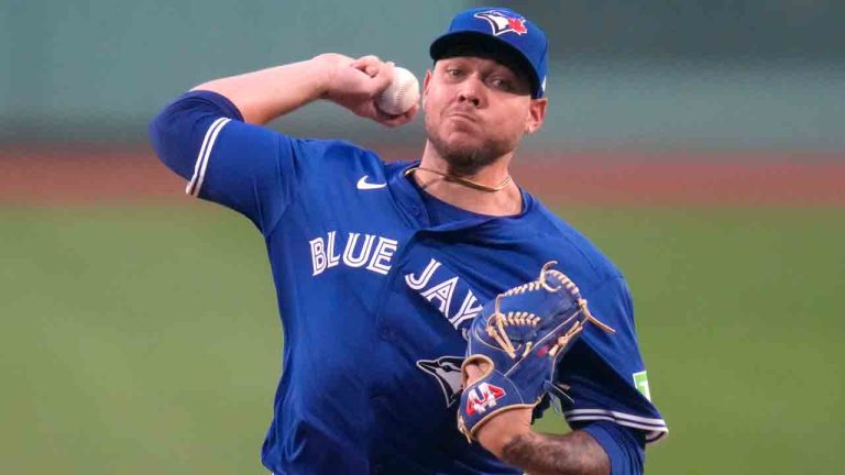 Toronto Blue Jays pitcher Yariel Rodríguez delivers during the first inning of a baseball game against the Boston Red Sox at Fenway Park, Tuesday, Aug. 27, 2024, in Boston. (Charles Krupa/AP)