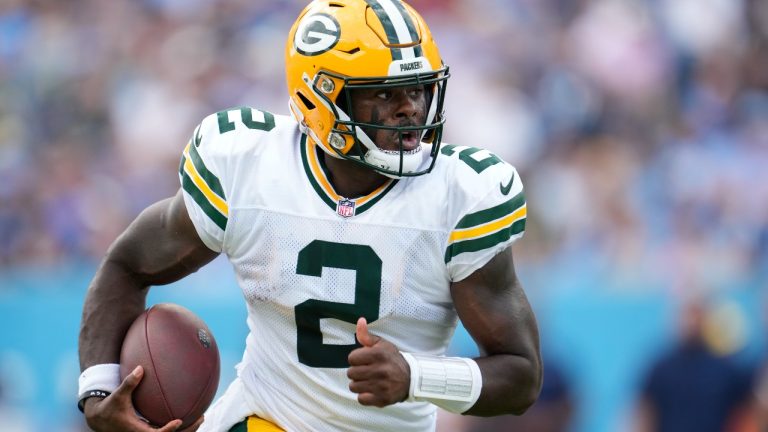 Green Bay Packers' Malik Willis runs during the first half of an NFL football game against the Tennessee Titans Sunday, Sept. 22, 2024, in Nashville, Tenn. (AP Photo/George Walker IV)