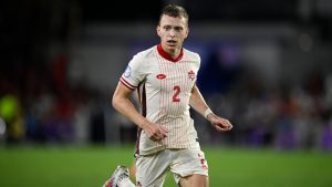Canada defender Alistair Johnston during the second half of a Copa America Group A soccer match against Chile, Saturday, June 29, 2024, in Orlando, Fla. (Phelan M. Ebenhack/AP)