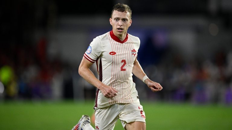 Canada defender Alistair Johnston during the second half of a Copa America Group A soccer match against Chile, Saturday, June 29, 2024, in Orlando, Fla. (Phelan M. Ebenhack/AP)