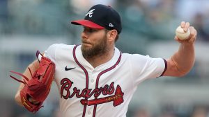 Atlanta Braves starting pitcher Chris Sale delivers in the first inning of a baseball game against the Milwaukee Brewers, Wednesday, Aug. 7, 2024, in Atlanta. (John Bazemore/AP)