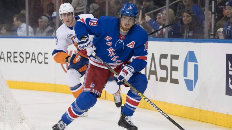 New York Rangers defenceman Marc Staal (18) skates against New York Islanders centre Brock Nelson (29) during the first period of an NHL hockey game, Thursday, Jan. 10, 2019, at Madison Square Garden in New York. (Mary Altaffer/AP)