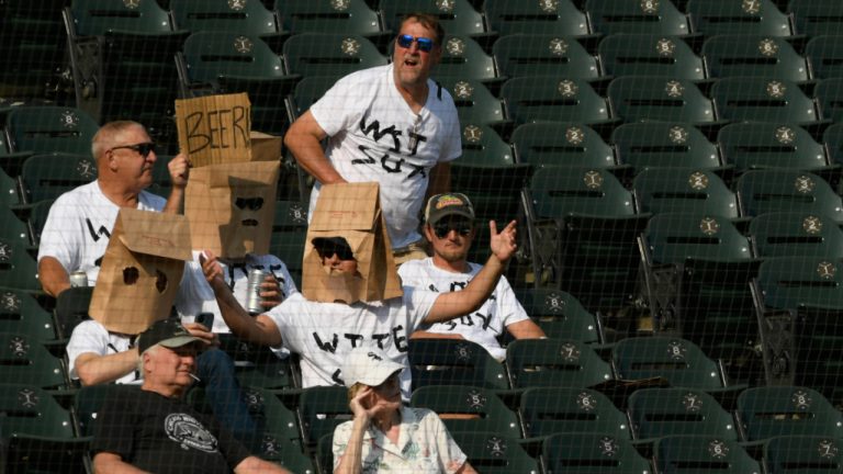Chicago White Sox fans show their disappointment after the White Sox lost against the Cleveland Guardians in Chicago, Wednesday, Sept. 11, 2024. (Paul Beaty/AP)