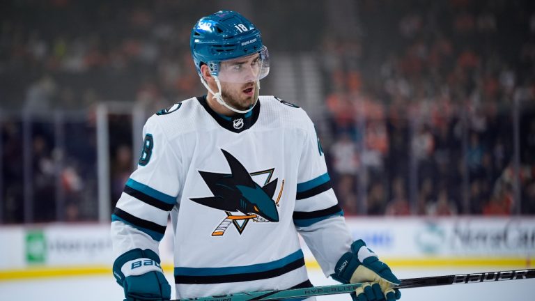 San Jose Sharks' Filip Zadina plays during an NHL hockey game, Tuesday, March 12, 2024, in Philadelphia. (Matt Slocum/AP Photo)
