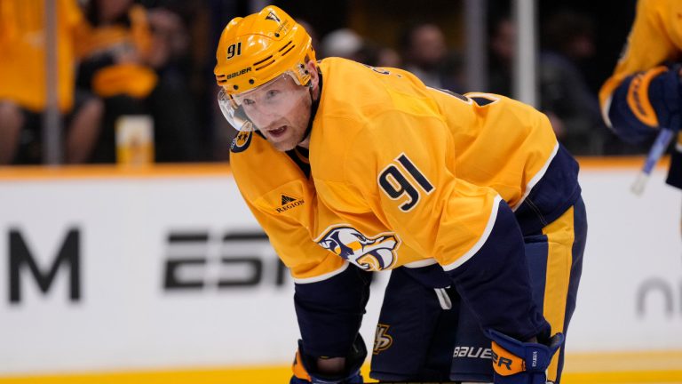 Nashville Predators centre Steven Stamkos (91) plays during the first period of an NHL hockey game against the Dallas Stars, Thursday, Oct. 10, 2024, in Nashville, Tenn. (George Walker IV/AP) 