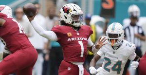 Arizona Cardinals quarterback Kyler Murray (1) aims a pass during the first half of an NFL football game against the Miami Dolphins. (Lynne Sladky/AP)