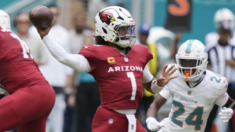 Arizona Cardinals quarterback Kyler Murray (1) aims a pass during the first half of an NFL football game against the Miami Dolphins. (Lynne Sladky/AP)