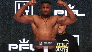 MMA lineal heavyweight champion Francis Ngannou at his first PFL weigh-in. (PFL MMA)