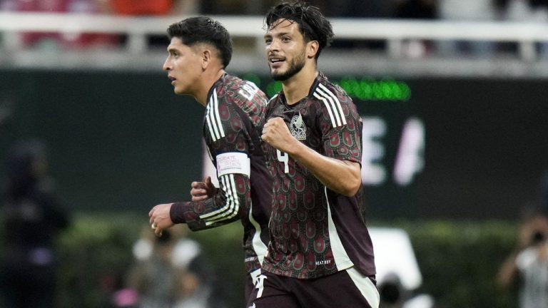 Mexico's Raúl Jiménez, right, celebrates scoring his side's opening goal against the United States during an international friendly soccer match at Akron Stadium in Guadalajara, Mexico, Tuesday, Oct. 15, 2024. (Eduardo Verdugo/AP)
