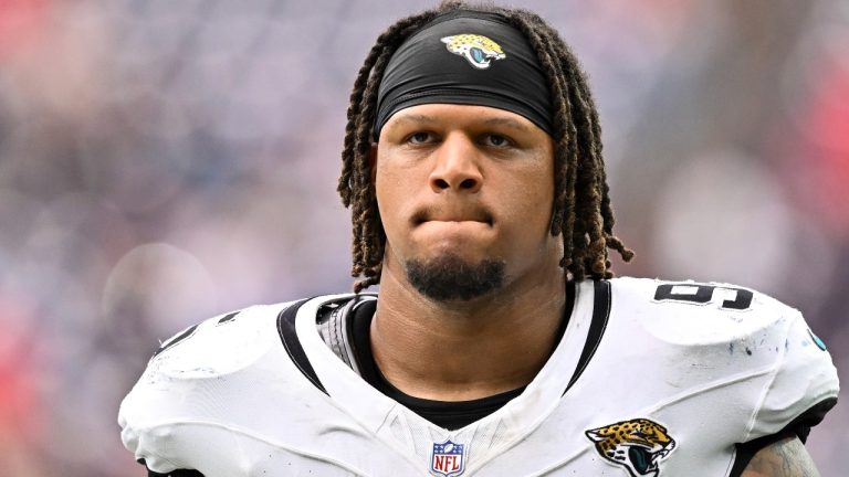 Jacksonville Jaguars defensive tackle Roy Robertson-Harris (95) walks off the field after an NFL football game against the Houston Texans, Sunday, Sept. 29, 2024 in Houston. The Texans defeated the Jaguars 24-20. (AP Photo/Maria Lysaker)