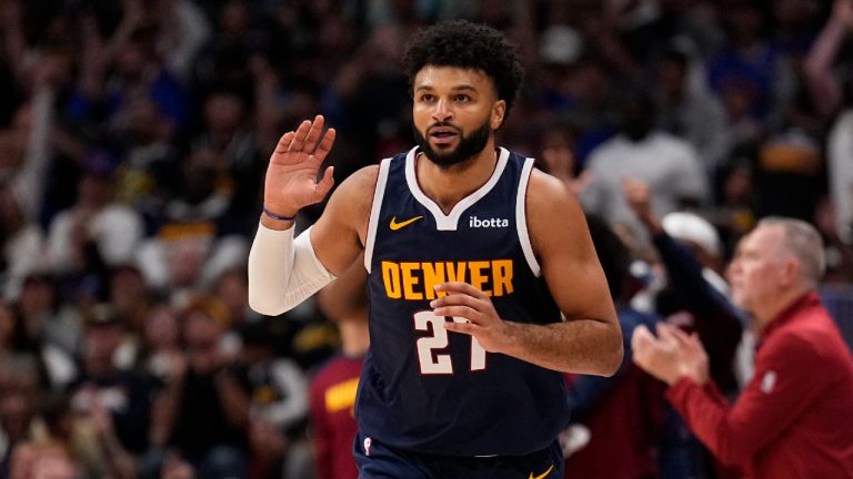 Denver Nuggets guard Jamal Murray celebrates after a three point basket against the Los Angeles Clippers during the second half of an NBA basketball game. (Jack Dempsey/AP)