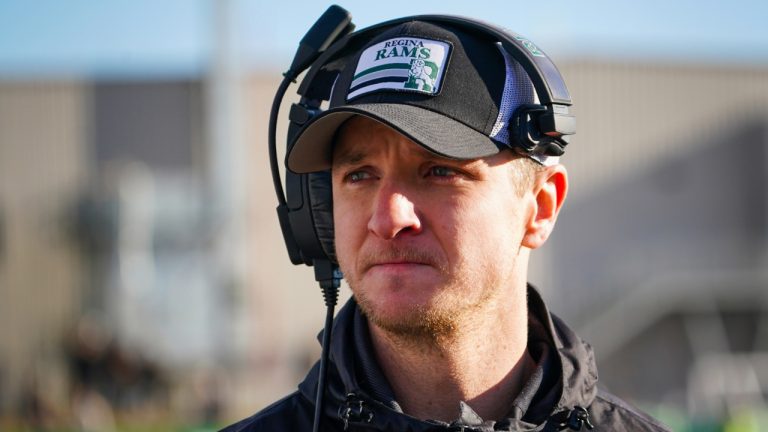 University of Regina Rams head coach Mark McConkey looks on during the first half of the U Sports Canada West Hardy Cup football championship action against the University of Saskatchewan Huskies in Saskatoon, Sask., on Saturday, November 9, 2024. (CP/Heywood Yu)