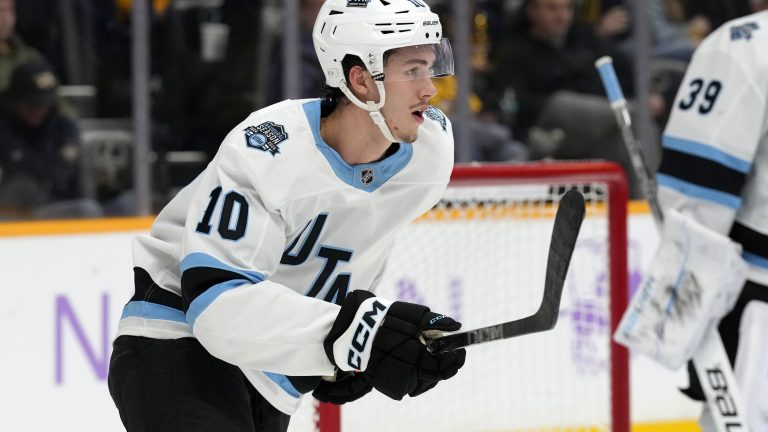 Utah Hockey Club defenceman Maveric Lamoureux plays against the Nashville Predators during the second period of an NHL hockey game Saturday, Nov. 9, 2024, in Nashville, Tenn. (Mark Humphrey/AP)