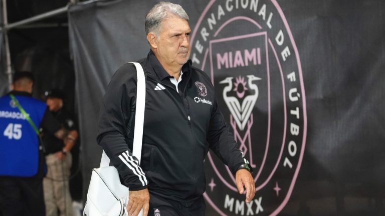 Gerardo "Tata" Martino arrives for an MLS playoff opening round match, Saturday, Nov. 9, 2024, in Fort Lauderdale, Fla. (AP/Lynne Sladky)