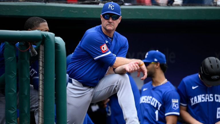 Kansas City Royals manager Matt Quatraro (33) before a baseball game against the Washington Nationals, Thursday, Sept. 26, 2024, in Washington. (Nick Wass/AP)