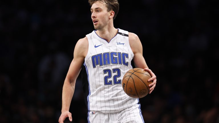 Orlando Magic forward Franz Wagner dribbles against the Brooklyn Nets during the second half of an NBA basketball game, Sunday, Dec. 1, 2024, in New York. (Noah K. Murray/AP)