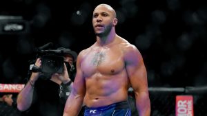 Ciryl Gane is shown during his interim heavyweight mixed martial arts title bout at UFC 265 Saturday, Aug. 7, 2021, in Houston.(AP Photo/Michael Wyke)