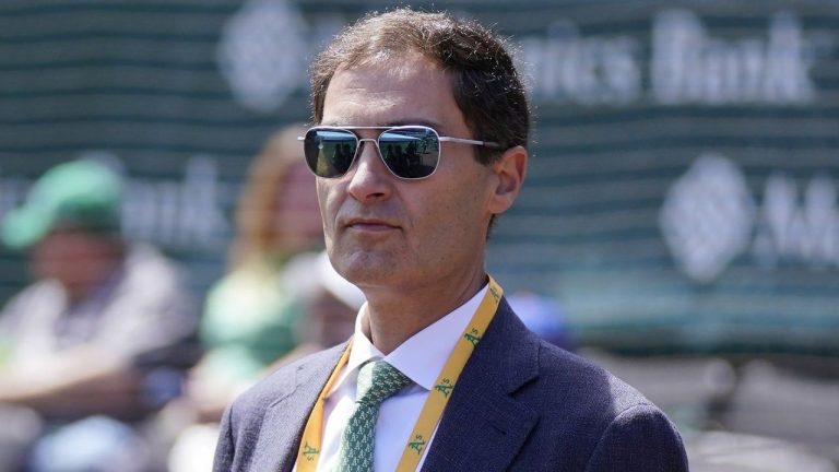 Oakland Athletics President Dave Kaval before a baseball game between the Athletics and the New York Mets in Oakland, Calif., Sunday, April 16, 2023. (Jeff Chiu/AP)