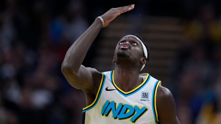 Indiana Pacers' Pascal Siakam reacts after hitting a 3-point basket during the second half of an NBA basketball game against the New Orleans Pelicans, Sunday, Dec. 15, 2024, in Indianapolis. (Darron Cummings/AP)