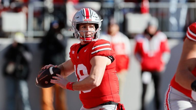 Ohio State quarterback Will Howard plays against Michigan during an NCAA college football game Saturday, Nov. 30, 2024, in Columbus, Ohio. (Jay LaPrete/AP Photo)