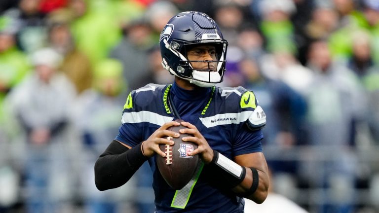 Seattle Seahawks quarterback Geno Smith (7) looks to pass the ball during an NFL football game against the Minnesota Vikings, Sunday, Dec. 22, 2024 in Seattle. The Vikings defeated the Seahawks 27-24. (Ben VanHouten/AP)