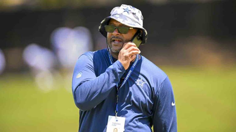 Will McClay, vice president of player personnel looks on at the Dallas Cowboys NFL football training camp, Aug. 1, 2022, in Oxnard, Calif. (Gus Ruelas/AP)