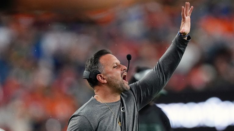 Anthony Campanile yells instructions during the first half of a pre-season NFL football game against the Denver Broncos, on Aug. 18, 2024, in Denver. (David Zalubowski/AP)
