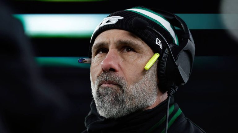 New York Jets interim head coach Jeff Ulbrich looks on during an NFL football game against the Miami Dolphins Sunday, Jan. 5, 2025, in East Rutherford, N.J. (AP/Adam Hunger)