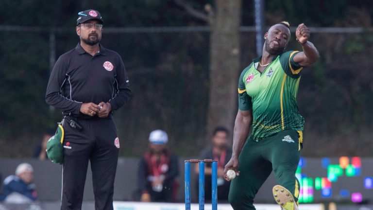 A new cricket league is set to launch in Toronto in July, with the hope that it will grow across the country. Vancouver Knights' Andre Russel bowls against the Cricket West Indies B Team in the first half of their final of the Global T-20 Canada Cricket tournament in King City, Ont. on Sunday, July 15, 2018. THE CANADIAN PRESS/Fred Thornhill
