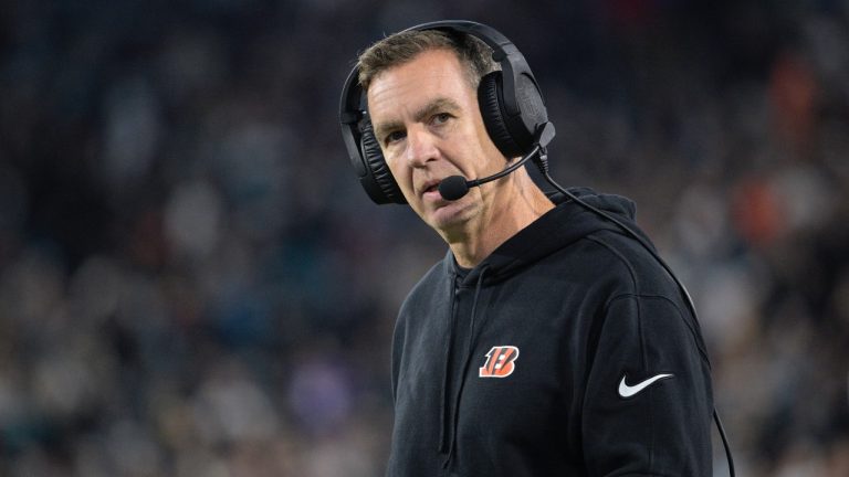 Cincinnati Bengals defensive co-ordinator Lou Anarumo works from the sideline during the second half of an NFL game against the Jacksonville Jaguars, Monday, Dec. 4, 2023, in Jacksonville, Fla. (AP/Phelan M. Ebenhack)