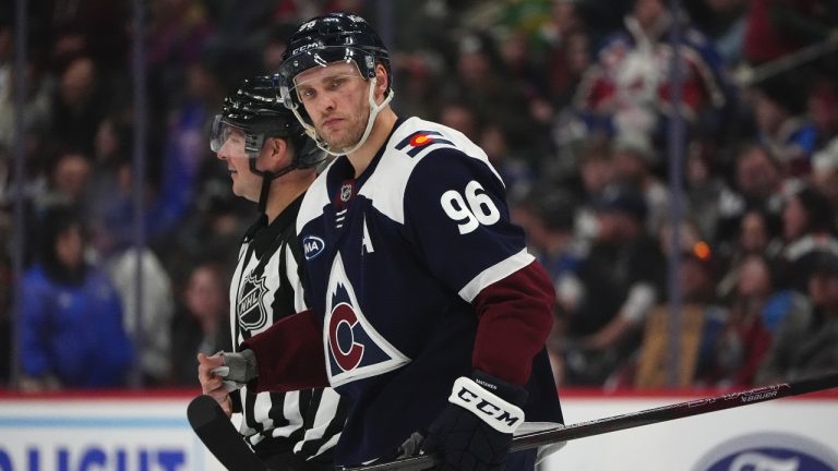 Colorado Avalanche right wing Mikko Rantanen in the second period of an NHL game Monday, Jan. 20, 2025, in Denver. (AP/David Zalubowski)