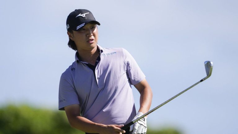 Kensei Hirata, of Japan, watches his shot on the 17th hole during the second round of the Sony Open golf event, Friday, Jan. 10, 2025, at Waialae Country Club in Honolulu. (Matt York/AP)