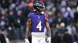 Baltimore Ravens wide receiver Zay Flowers (4) looks on during the first half of an NFL football game. (Terrance Williams/AP)
