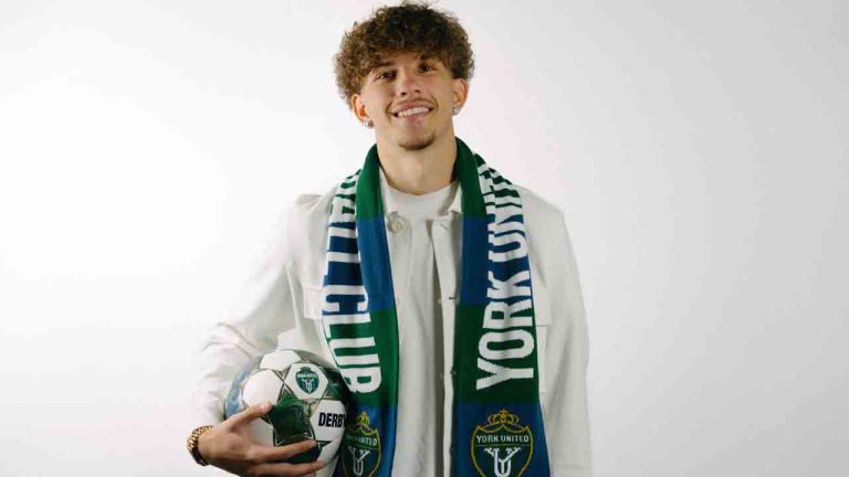17-year-old striker Marsel Bibishkov, who has joined York United FC of the Canadian Premier League on a two-year contract with club options for 2027 and 2028, in an undated handout photo. THE CANADIAN PRESS/HO-Canadian Premier League, York United FC.