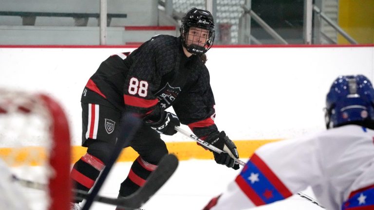 Bishop Kearney Selects Under-19 girls team winger Nela Lopusanova (88) plays in a Labor Day Weekend hockey tournament in Pittsburgh Friday, Sept. 1, 2023. (Gene J. Puskar/AP Photo)