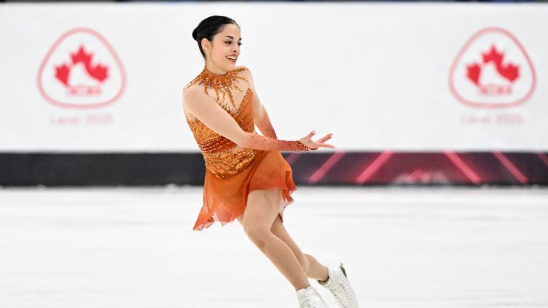 Madeline Schizas performs her short program in the women's competition at the Canadian National Skating Championships in Laval, Que., Saturday, January 18, 2025. (Graham Hughes/CP)