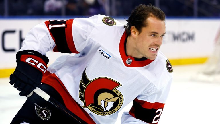 Ottawa Senators centre Nick Cousins (21) during warm up before an NHL hockey game against the New York Rangers, Tuesday, Jan. 21, 2025, in New York. (Noah K. Murray/AP)
