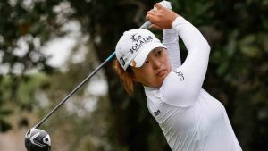 Jin Young Ko, of South Korea, tees off on the first hole during the final round of the Hilton Grand Vacations Tournament of Champions LPGA golf tournament in Orlando, Fla., Sunday, Feb. 2, 2025. (Kevin Kolczynski/AP)
