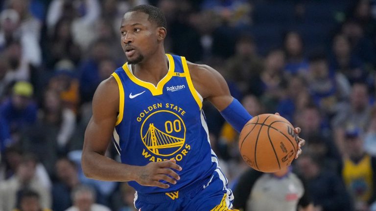 Golden State Warriors forward Jonathan Kuminga brings the ball up the court against the Minnesota Timberwolves during the first half of an NBA basketball game in San Francisco, Friday, Dec. 6, 2024. (Jeff Chiu/AP)