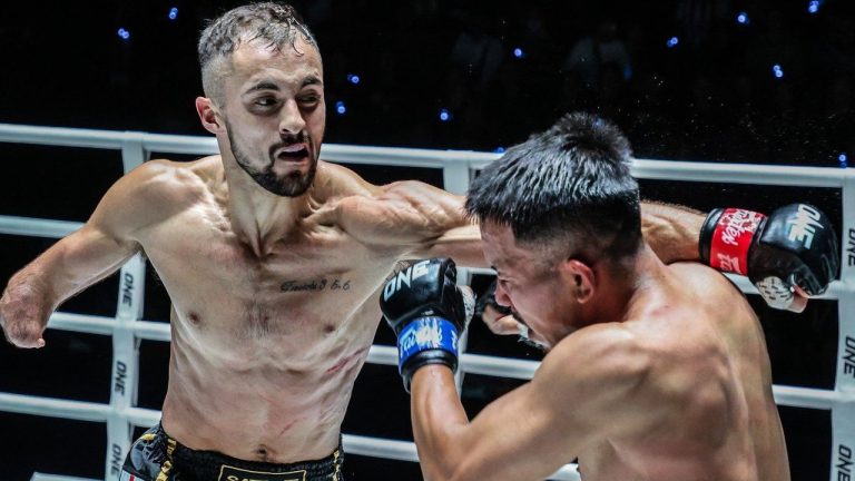 Calgary Muay Thai fighter Jake Peacock is shown during his win over Japan's Shinji Suzuki in his One Championship debut on April, 5, 2024, at Lumpinee Stadium in Bangkok. Peacock was born without a right hand. (THE CANADIAN PRESS/HO-One Championship/Cyrus Kowsari)