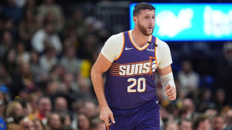 Phoenix Suns centre Jusuf Nurkic (20) in the first half of an NBA basketball game Monday, Dec. 23, 2024, in Denver. (David Zalubowski/AP)