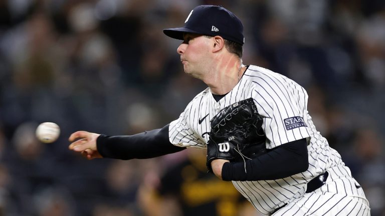 New York Yankees relief pitcher Scott Effross during the ninth inning of a baseball game against the Pittsburgh Pirates, Sept. 27, 2024, in New York. (Adam Hunger/AP)