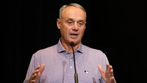 MLB Commissioner Rob Manfred speaks during a news conference Tuesday, Feb. 18, 2025, in Phoenix. (Ross D. Franklin/AP)