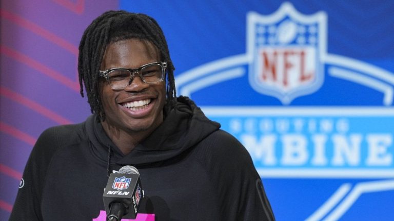 Colorado defensive back Travis Hunter speaks during a press conference at the NFL football scouting combine in Indianapolis, Thursday, Feb. 27, 2025. (Michael Conroy/AP)
