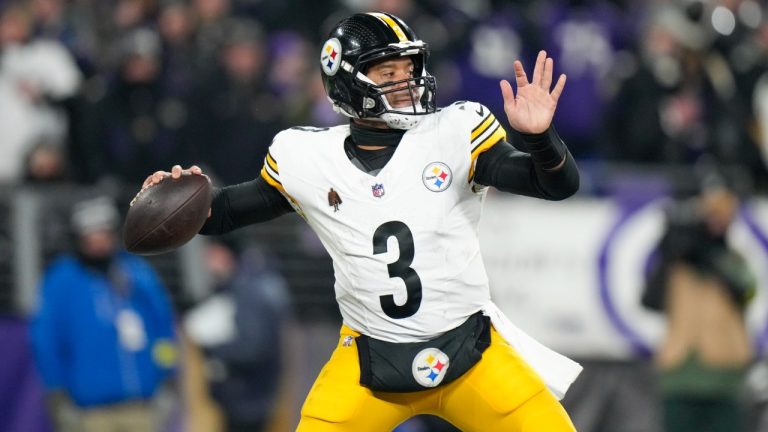 Pittsburgh Steelers quarterback Russell Wilson throws a pass against the Baltimore Ravens during the second half of an NFL wild-card playoff football game, Saturday, Jan. 11, 2025, in Baltimore. (Stephanie Scarbrough/AP)