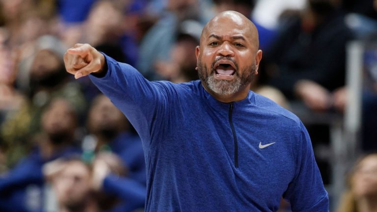 Detroit Pistons head coach J.B. Bickerstaff shouts to his team during the second half of an NBA basketball game against the Oklahoma City Thunder, Saturday, March 15, 2025, in Detroit. (Duane Burleson/AP)