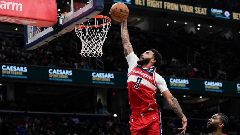 Washington Wizards forward Justin Champagnie dunks against the Chicago Bulls during the second half of an NBA basketball game, Wednesday, Jan. 1, 2025, in Washington. (AP Photo/Jess Rapfogel)Washington Wizards forward Justin Champagnie dunks against the Chicago Bulls during the second half of an NBA basketball game, Wednesday, Jan. 1, 2025, in Washington. (Jess Rapfogel/AP)